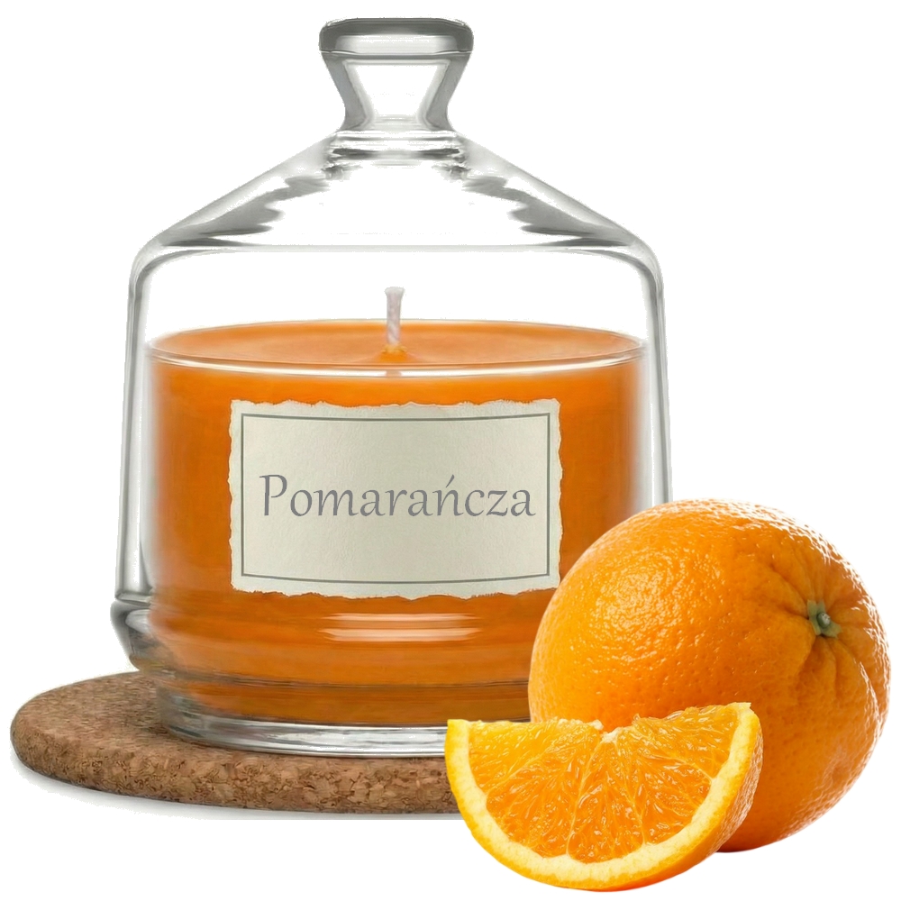 Świeca Zapachowa 280ml POMARAŃCZA w Szkle | Świeca Sojowa, Czas palenia: ok. 85h, HANDMADE | z Korkową Podkładką, Seria: Glass 280ml