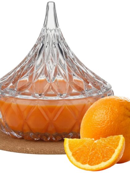 Świeca Zapachowa 220ml POMARAŃCZA w Krysztale | Świeca Sojowa, Czas palenia: ok. 65h, HANDMADE | z Korkową Podkładką, Seria: Cristal 220ml