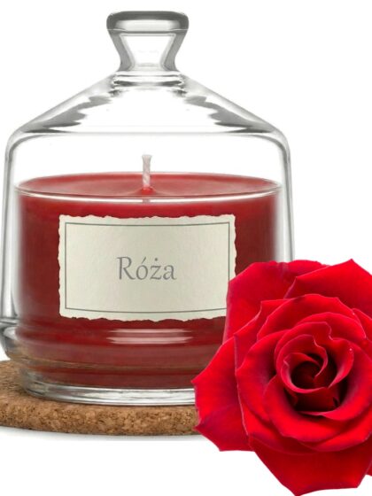 Świeca Zapachowa 280ml RÓŻA w Szkle | Świeca Sojowa, Czas palenia: ok. 85h, HANDMADE | z Korkową Podkładką, Seria: Glass 280ml