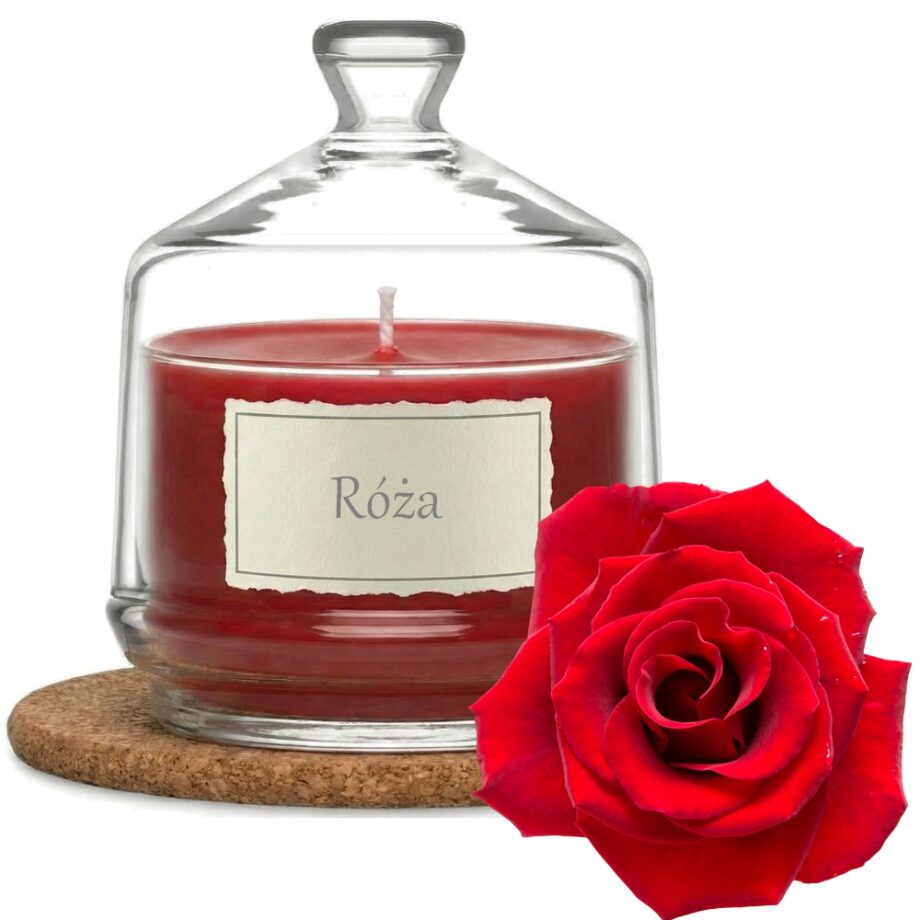 Świeca Zapachowa 280ml RÓŻA w Szkle | Świeca Sojowa, Czas palenia: ok. 85h, HANDMADE | z Korkową Podkładką, Seria: Glass 280ml
