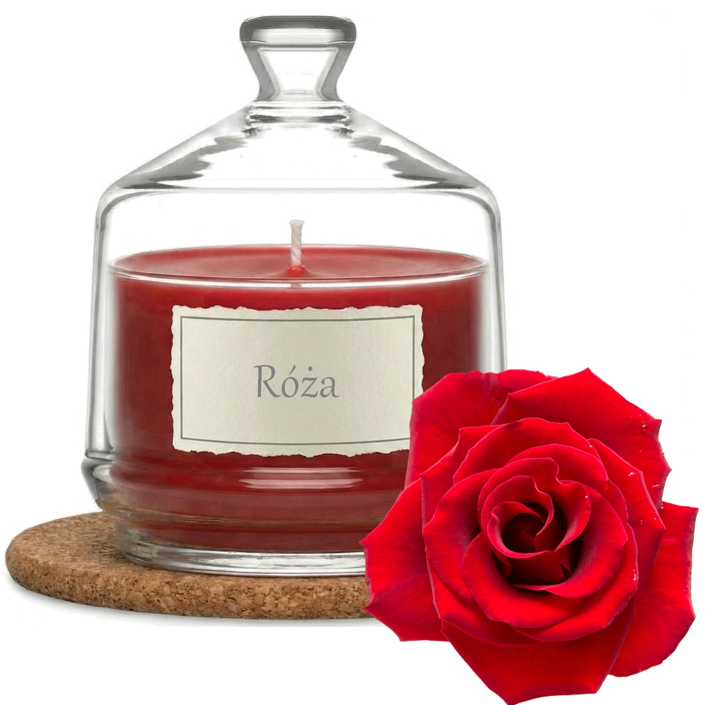 Świeca Zapachowa 280ml RÓŻA w Szkle | Świeca Sojowa, Czas palenia: ok. 85h, HANDMADE | z Korkową Podkładką, Seria: Glass 280ml