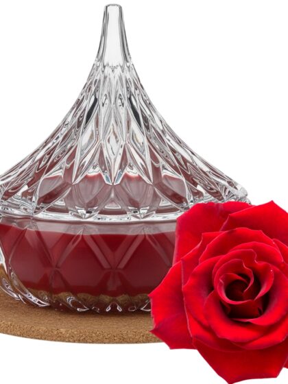 Świeca Zapachowa 220ml RÓŻA w Krysztale | Świeca Sojowa, Czas palenia: ok. 65h, HANDMADE | z Korkową Podkładką, Seria: Cristal 220ml