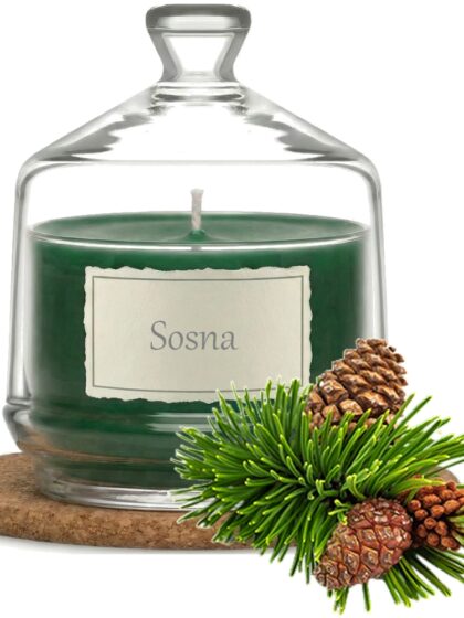 Świeca Zapachowa 280ml SOSNA w Szkle | Świeca Sojowa, Czas palenia: ok. 85h, HANDMADE | z Korkową Podkładką, Seria: Glass 280ml