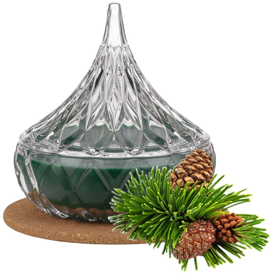 Świeca Zapachowa 220ml SOSNA w Krysztale | Świeca Sojowa, Czas palenia: ok. 65h, HANDMADE | z Korkową Podkładką, Seria: Cristal 220ml