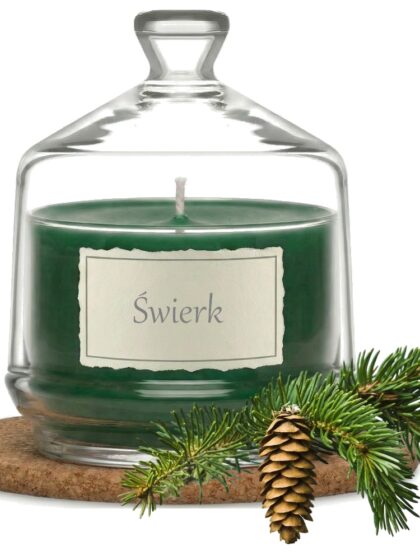 Świeca Zapachowa 280ml ŚWIERK w Szkle | Świeca Sojowa, Czas palenia: ok. 85h, HANDMADE | z Korkową Podkładką, Seria: Glass 280ml
