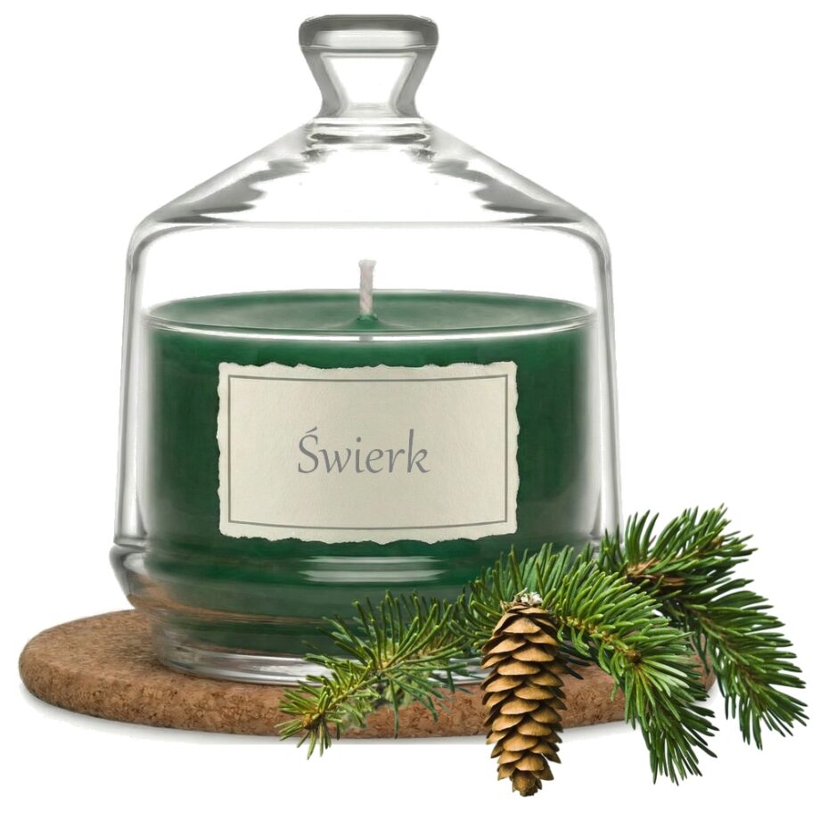Świeca Zapachowa 280ml ŚWIERK w Szkle | Świeca Sojowa, Czas palenia: ok. 85h, HANDMADE | z Korkową Podkładką, Seria: Glass 280ml