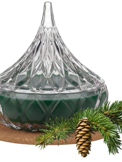 Świeca Zapachowa 220ml ŚWIERK w Krysztale | Świeca Sojowa, Czas palenia: ok. 65h, HANDMADE | z Korkową Podkładką, Seria: Cristal 220ml