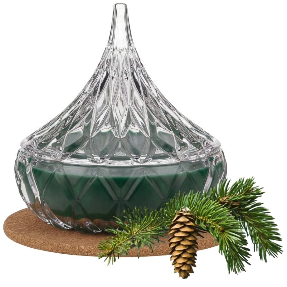 Świeca Zapachowa 220ml ŚWIERK w Krysztale | Świeca Sojowa, Czas palenia: ok. 65h, HANDMADE | z Korkową Podkładką, Seria: Cristal 220ml