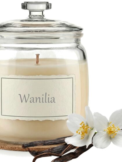 Świeca Zapachowa 750ml WANILIA w Szkle | Świeca Sojowa, Czas palenia: ok. 230h, HANDMADE | z Korkową Podkładką, Seria: Glass 750ml