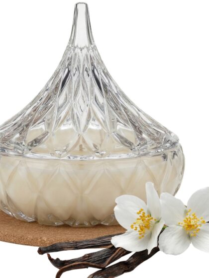 Świeca Zapachowa 220ml WANILIA w Krysztale | Świeca Sojowa, Czas palenia: ok. 65h, HANDMADE | z Korkową Podkładką, Seria: Cristal 220ml