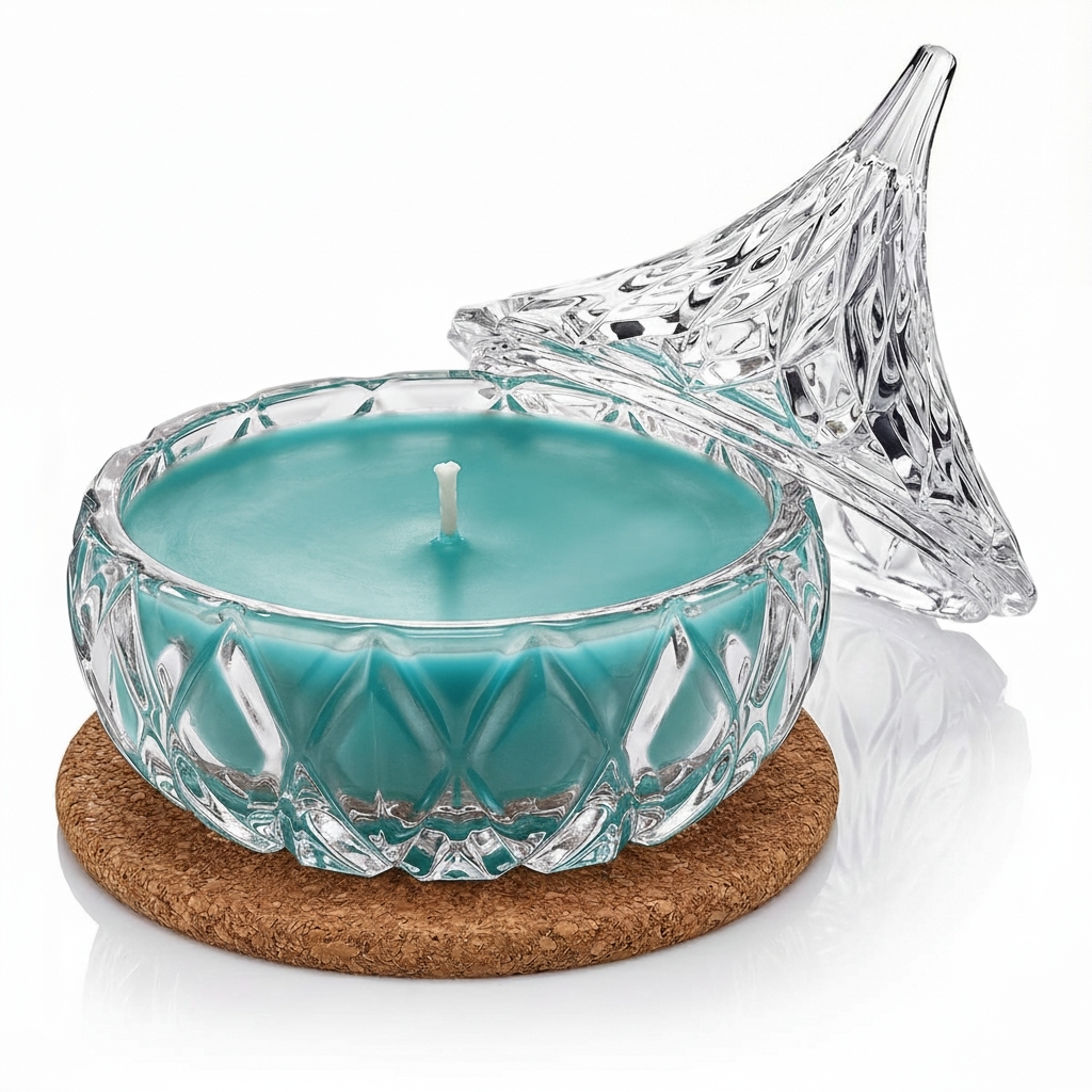 Świeca Zapachowa 220ml EUKALIPTUS w Krysztale | Świeca Sojowa, Czas palenia: ok. 65h, HANDMADE | z Korkową Podkładką, Seria: Cristal 220ml - obrazek 3