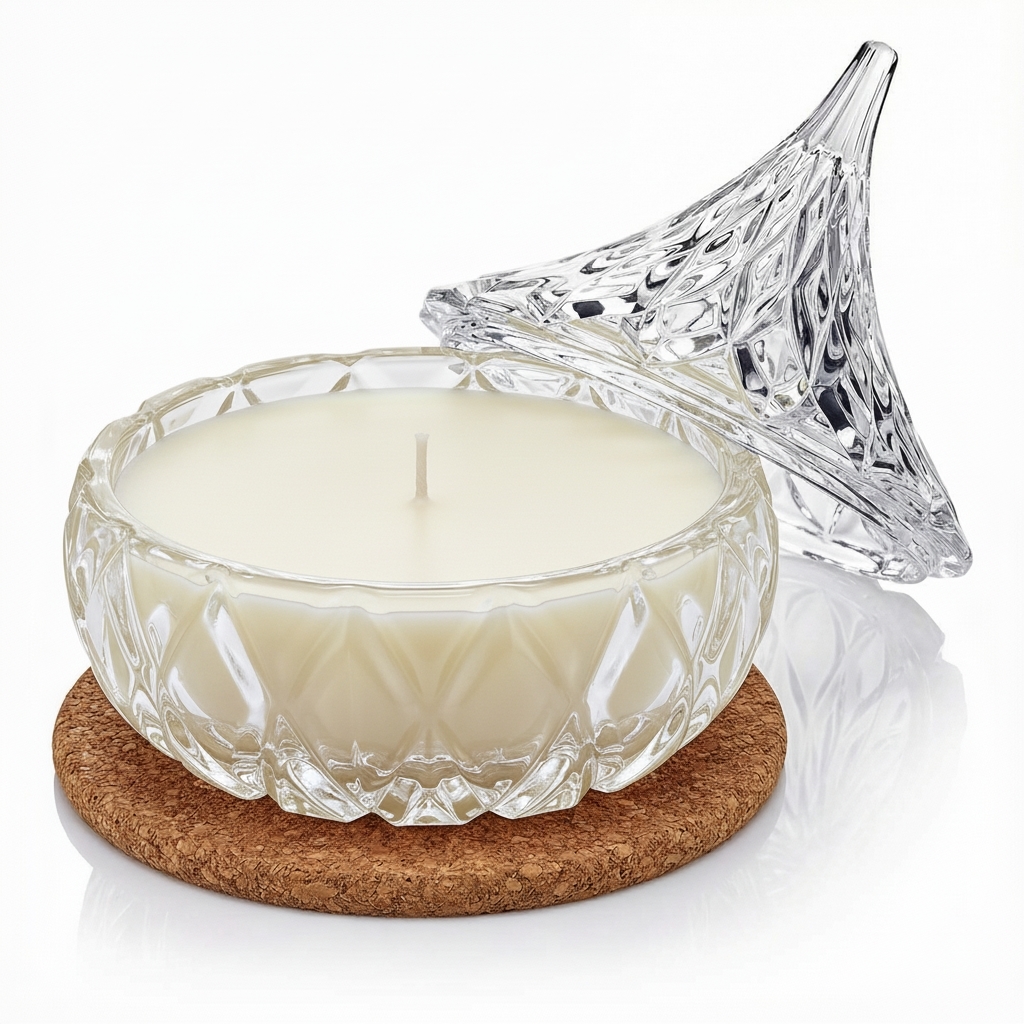 Świeca Zapachowa 220ml JAŚMIN w Krysztale | Świeca Sojowa, Czas palenia: ok. 65h, HANDMADE | z Korkową Podkładką, Seria: Cristal 220ml - obrazek 3