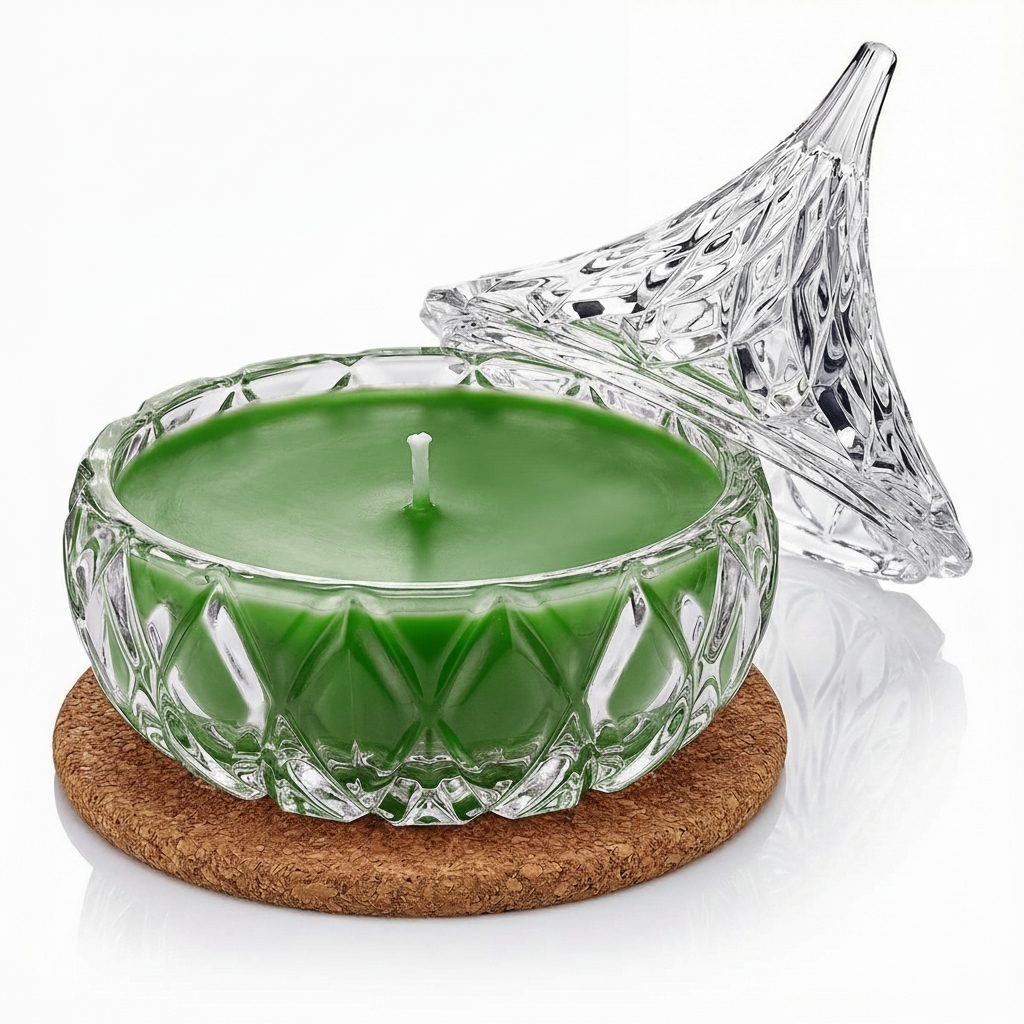 Świeca Zapachowa 220ml ŚWIERK w Krysztale | Świeca Sojowa, Czas palenia: ok. 65h, HANDMADE | z Korkową Podkładką, Seria: Cristal 220ml - obrazek 3