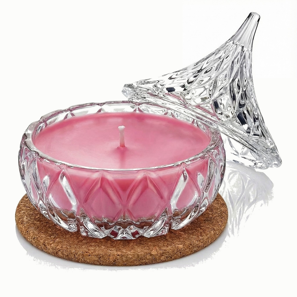 Świeca Zapachowa 220ml KWIAT WIŚNI w Krysztale | Świeca Sojowa, Czas palenia: ok. 65h, HANDMADE | z Korkową Podkładką, Seria: Cristal 220ml - obrazek 3