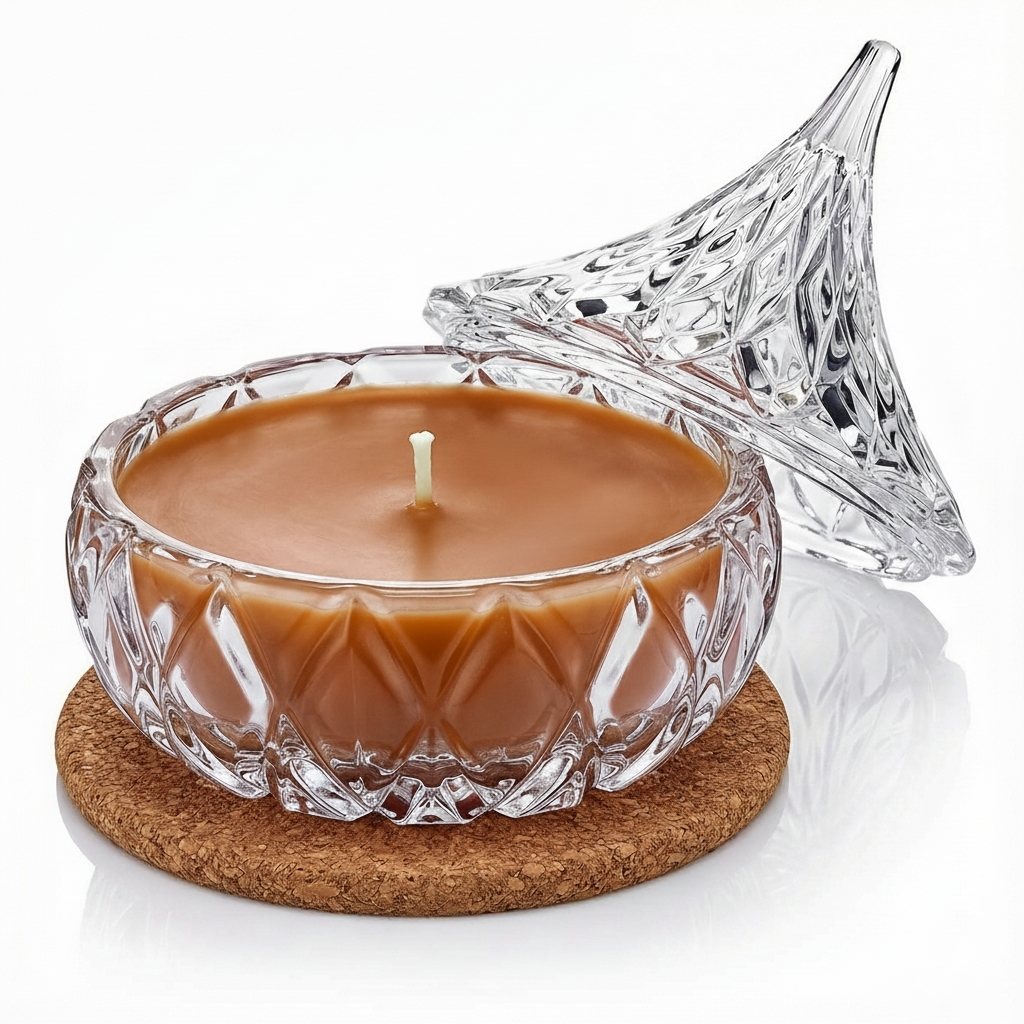 Świeca Zapachowa 220ml DRZEWO SANDAŁOWE w Krysztale | Świeca Sojowa, Czas palenia: ok. 65h, HANDMADE | z Korkową Podkładką, Seria: Cristal 220ml - obrazek 3