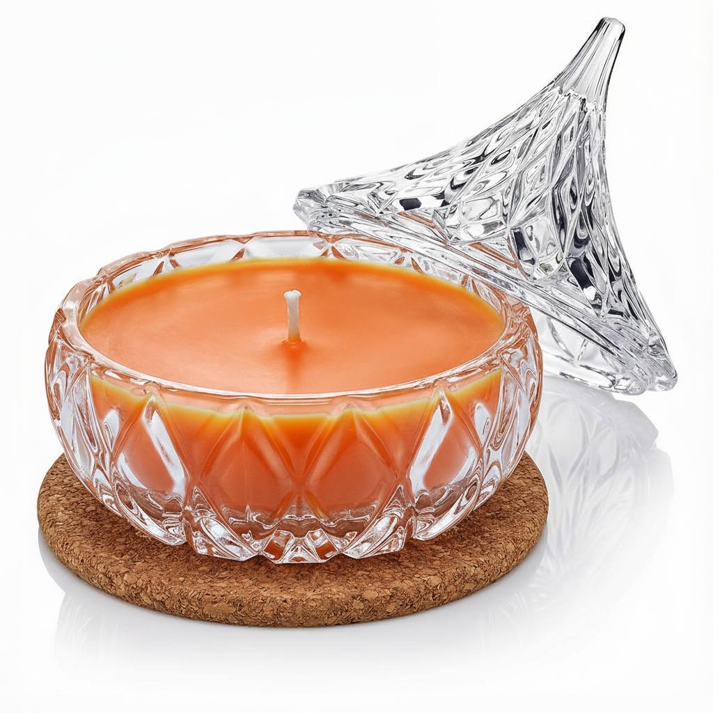 Świeca Zapachowa 220ml POMARAŃCZA w Krysztale | Świeca Sojowa, Czas palenia: ok. 65h, HANDMADE | z Korkową Podkładką, Seria: Cristal 220ml - obrazek 3