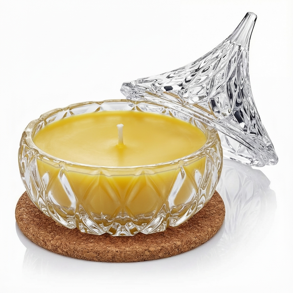 Świeca Zapachowa 220ml CYTRYNA w Krysztale | Świeca Sojowa, Czas palenia: ok. 65h, HANDMADE | z Korkową Podkładką, Seria: Cristal 220ml - obrazek 3