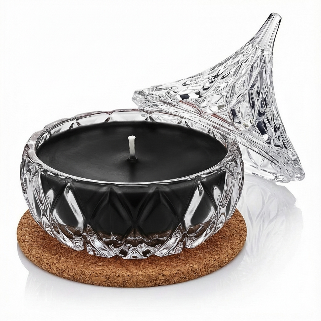 Świeca Zapachowa 220ml PIŻMO w Krysztale | Świeca Sojowa, Czas palenia: ok. 65h, HANDMADE | z Korkową Podkładką, Seria: Cristal 220ml - obrazek 3