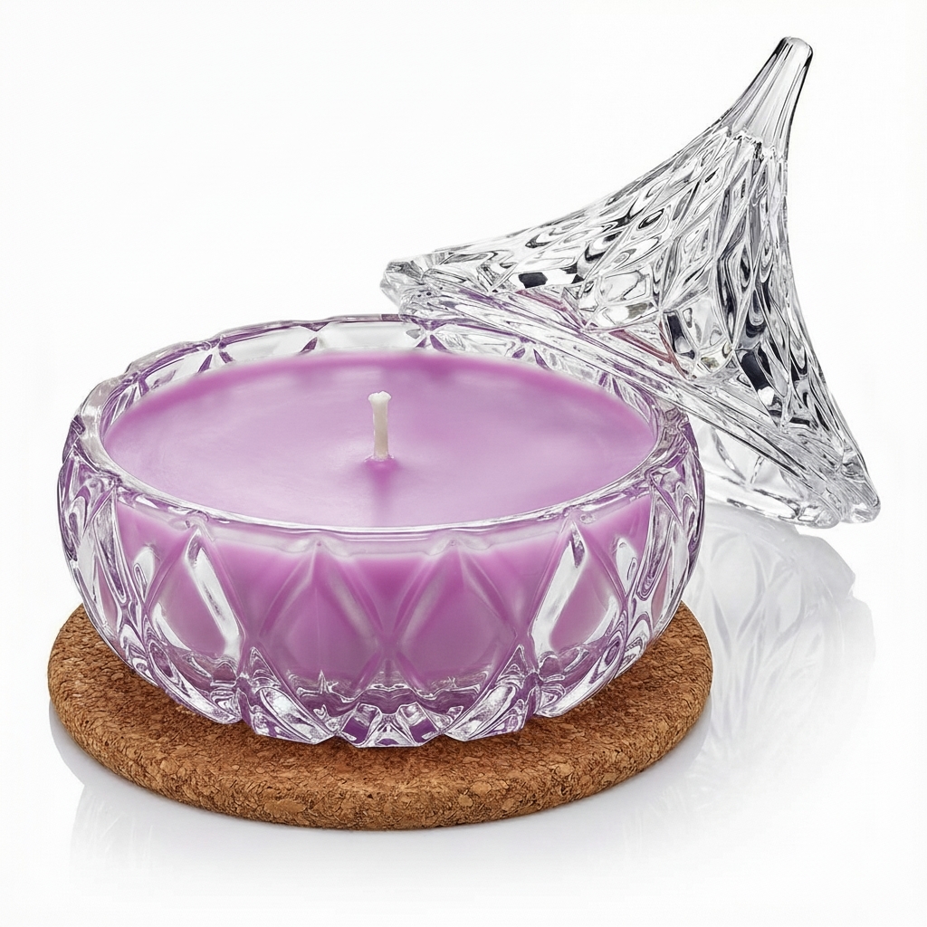 Świeca Zapachowa 220ml LILIA w Krysztale | Świeca Sojowa, Czas palenia: ok. 65h, HANDMADE | z Korkową Podkładką, Seria: Cristal 220ml - obrazek 3