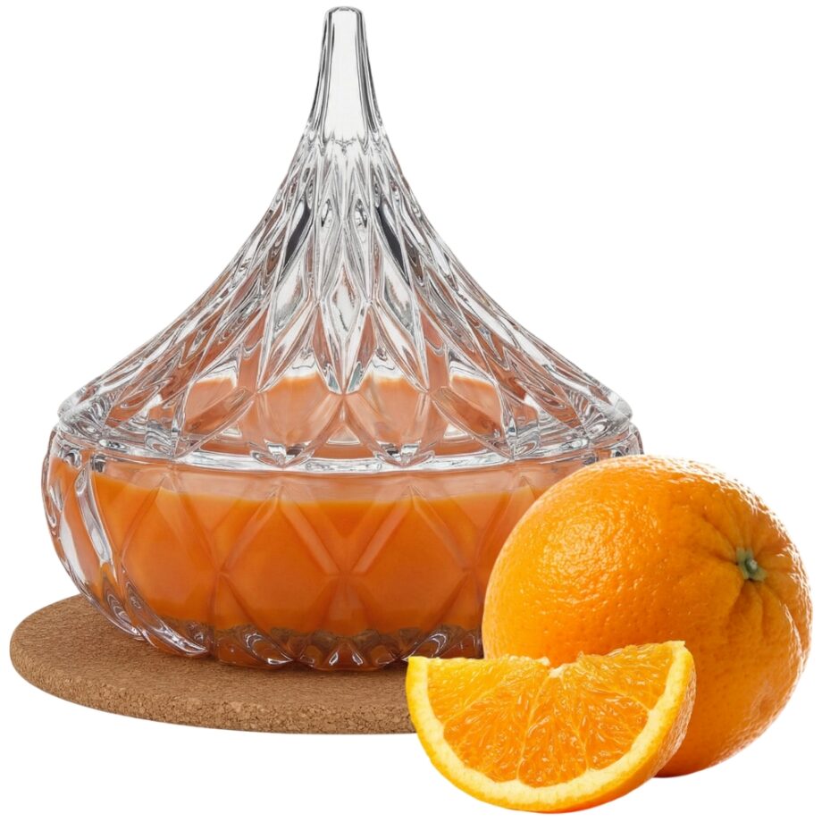 Świeca Zapachowa ZIEA, 100ml POMARAŃCZA w Krysztale | Świeca Sojowa, Czas palenia: ok. 25h, HANDMADE |  z Korkową Podkładką, Seria: Cristal 100ml