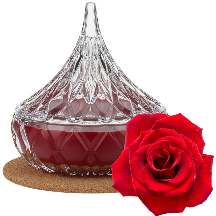 Świeca Zapachowa ZIEA, 100ml RÓŻA w Krysztale | Świeca Sojowa, Czas palenia: ok. 25h, HANDMADE |  z Korkową Podkładką, Seria: Cristal 100ml